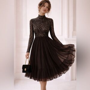 Vintage 70-80s Mardi Gras New York Sequin Midi Dres size S